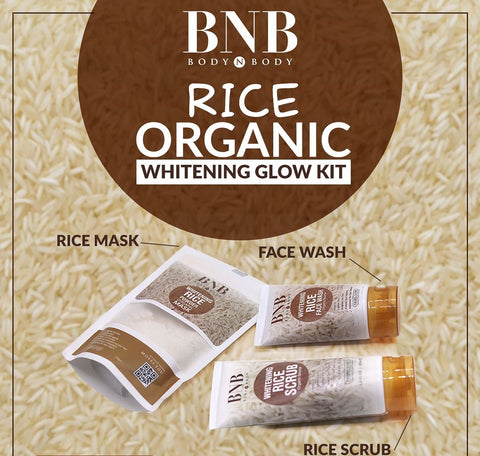 BNB 3 In 1 Rice Extract & Glow Kit - Rice Face Wash + Rice Scrub + Rice Face Mask