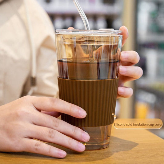 500ML Bamboo Section Glass Sippy Cup with Lid Portable High Temperature Coffee and Water Cup