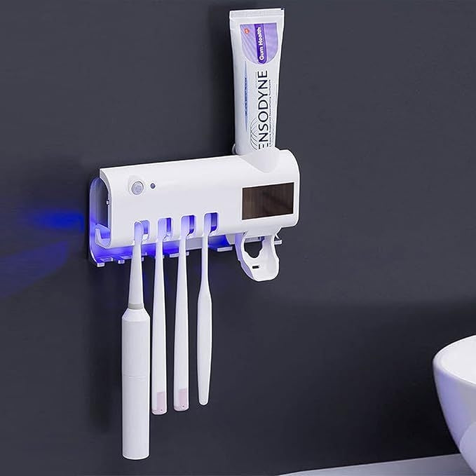 Smart UV Toothbrush Holder – Automatic Sterilizer & Toothpaste Dispenser | Bathroom Organizer