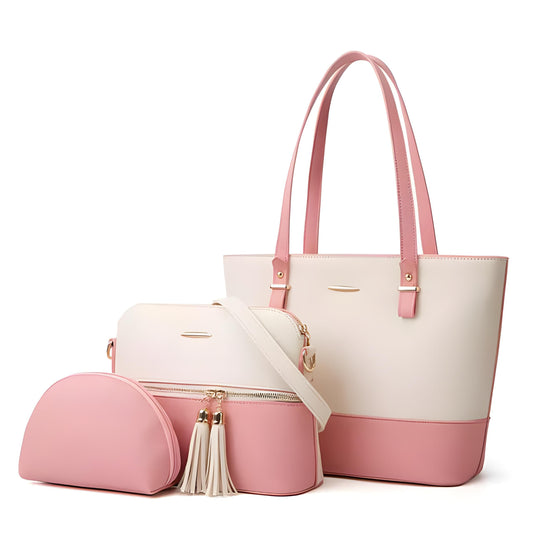 Women Hand bag 3 IN 1 WHITE - PINK