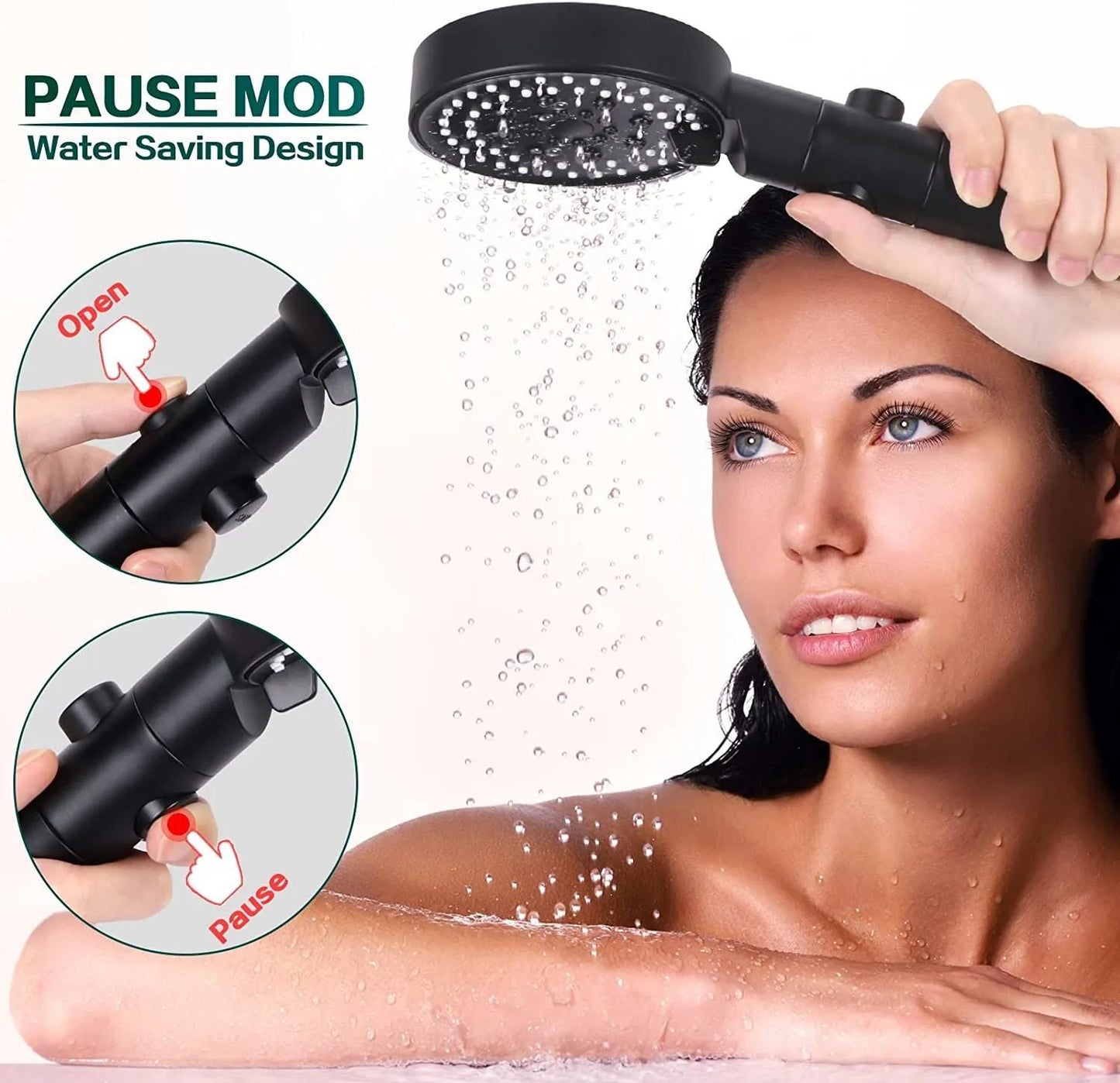 5 Modes Adjustable Shower Head High Pressure Water Saving Shower One-Key Stop Water Massage Shower Head For Bathroom Accessories