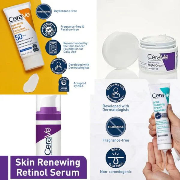 CeraVe 4‑in‑1 Skincare Kit | Cleanser, Night Cream, Serum & SPF